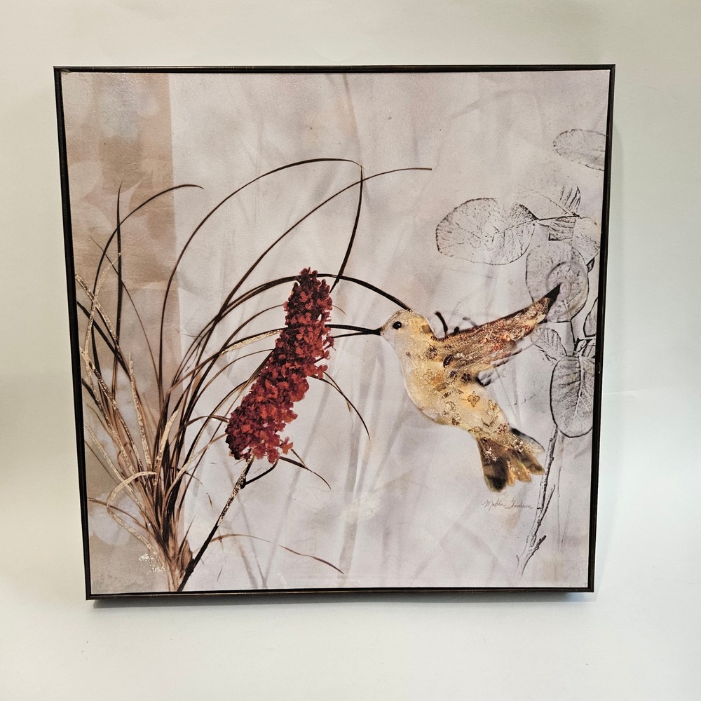 Hummingbird Framed Wall Art Square Nature Bird Floral Decor 12x12